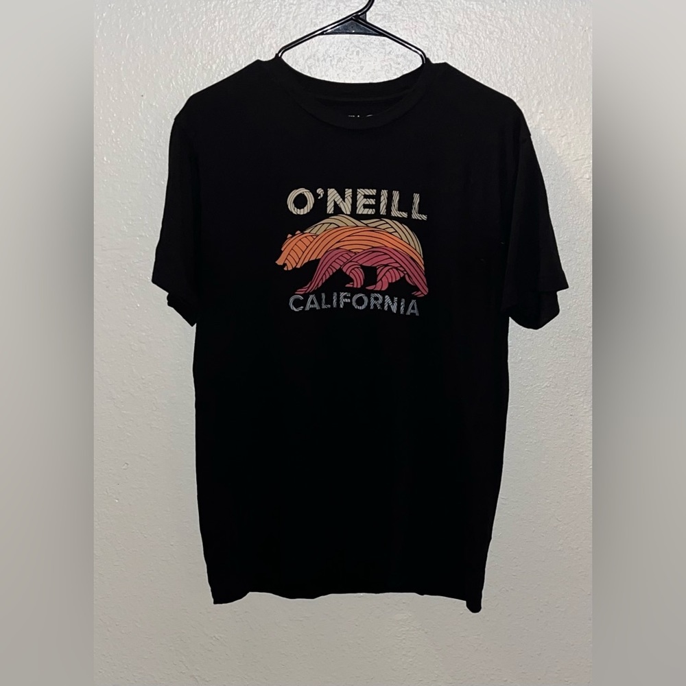 O'Neill T-Shirt Mens Medium Black Quality Bear California Republic Crew Neck EUC